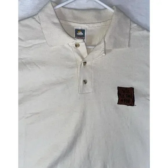 Vintage Will Play Tennis For Food Polo Shirt Mens Large Beige Made In USA Rare * - Picture 3 of 13